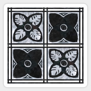 Square flowers - black and grey (large scale) Magnet